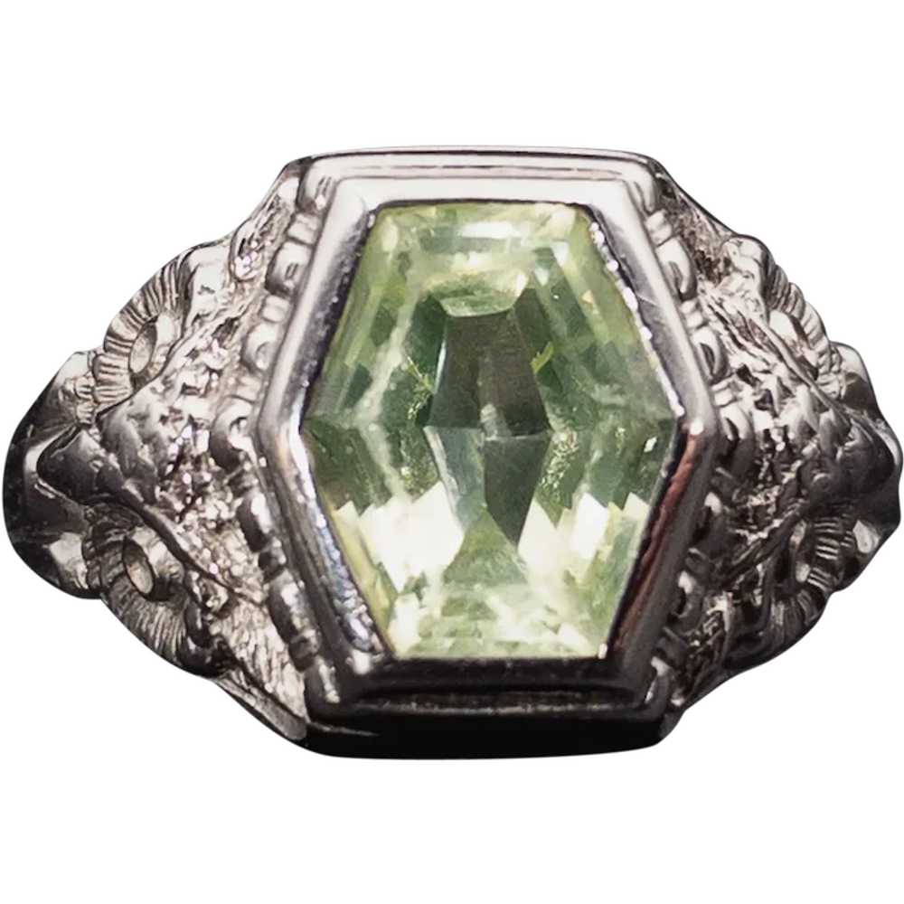 Antique Art Deco 14K & Prasiolite Ring On Owl Sha… - image 1