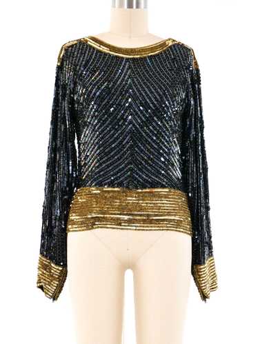 Yves Saint Laurent Black and Gold Sequin Top