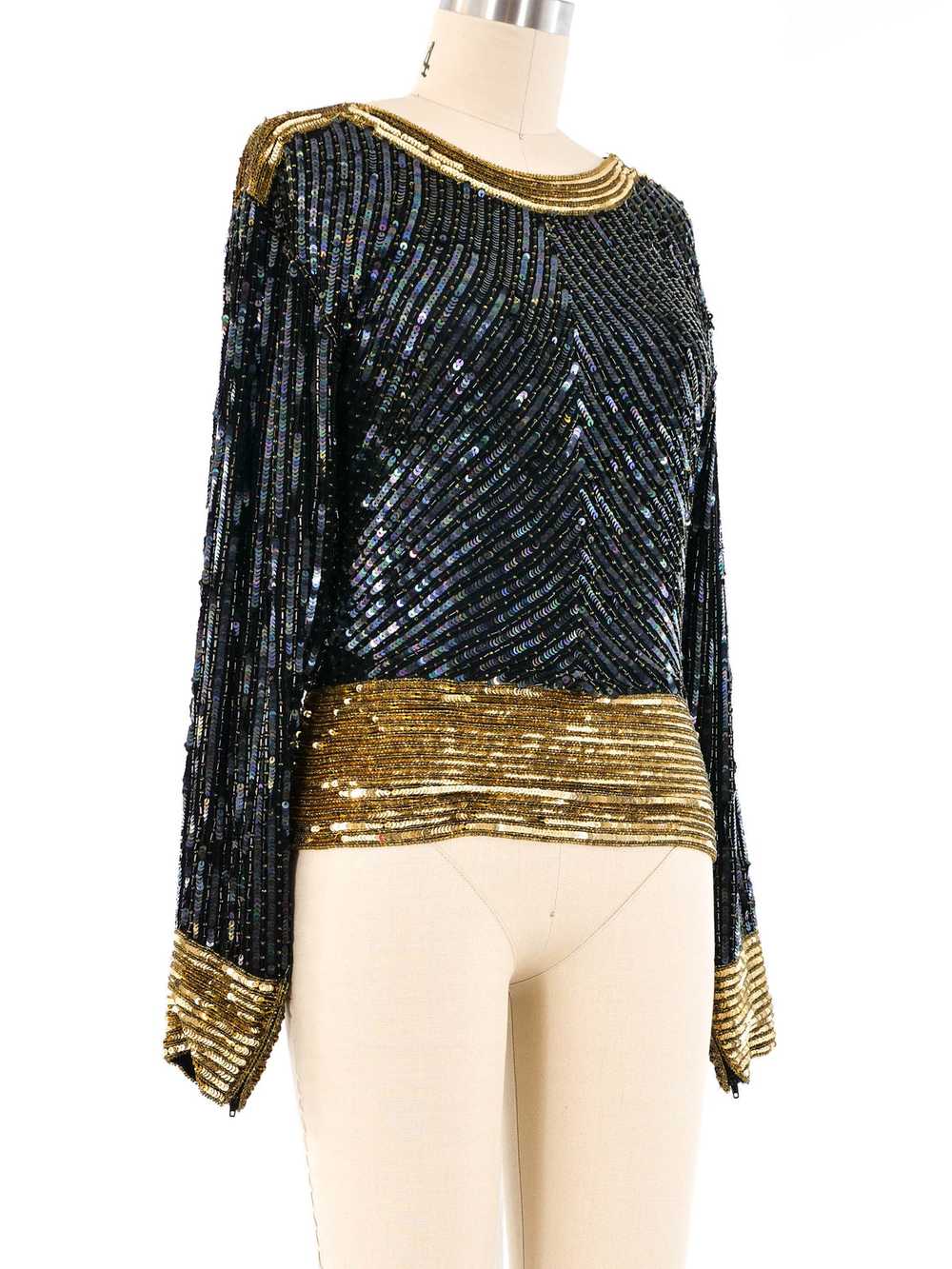 Yves Saint Laurent Black and Gold Sequin Top - image 3