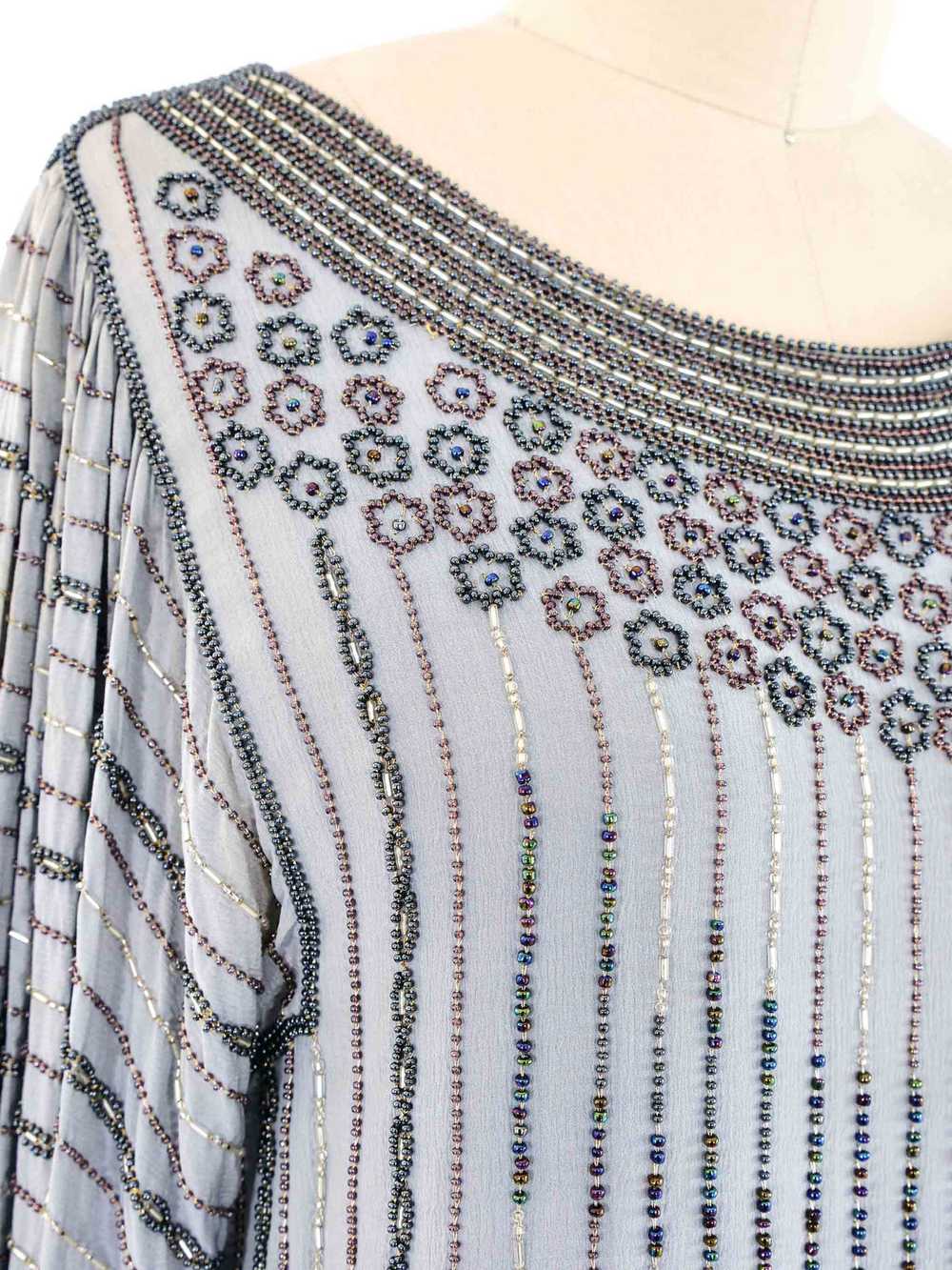 Grey Bead Embellished Striped Dress - image 4