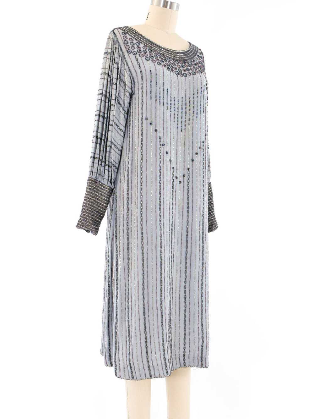 Grey Bead Embellished Striped Dress - image 5