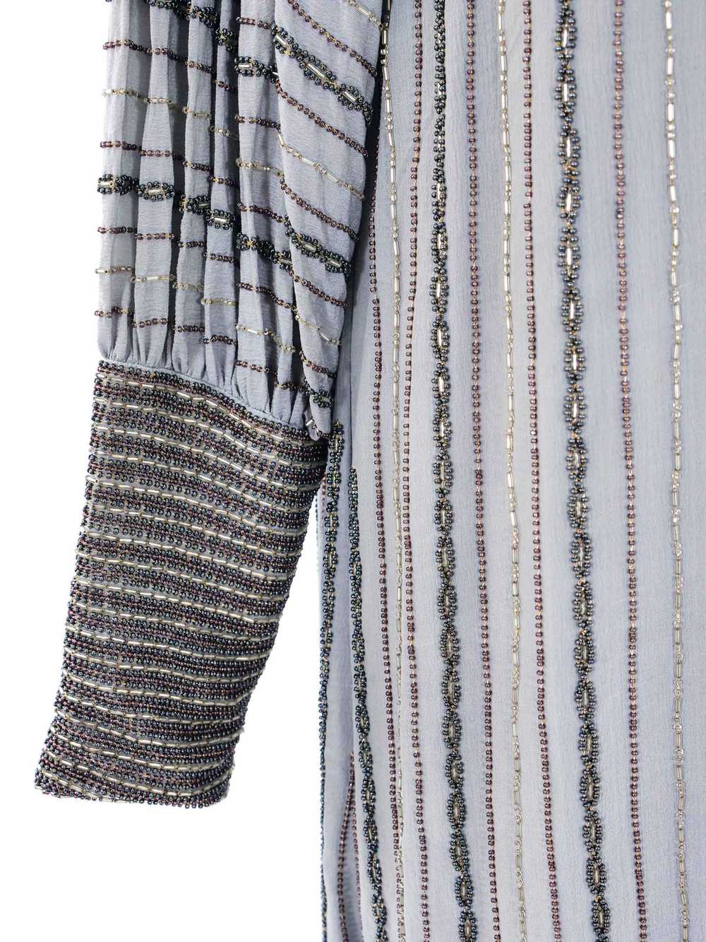 Grey Bead Embellished Striped Dress - image 7