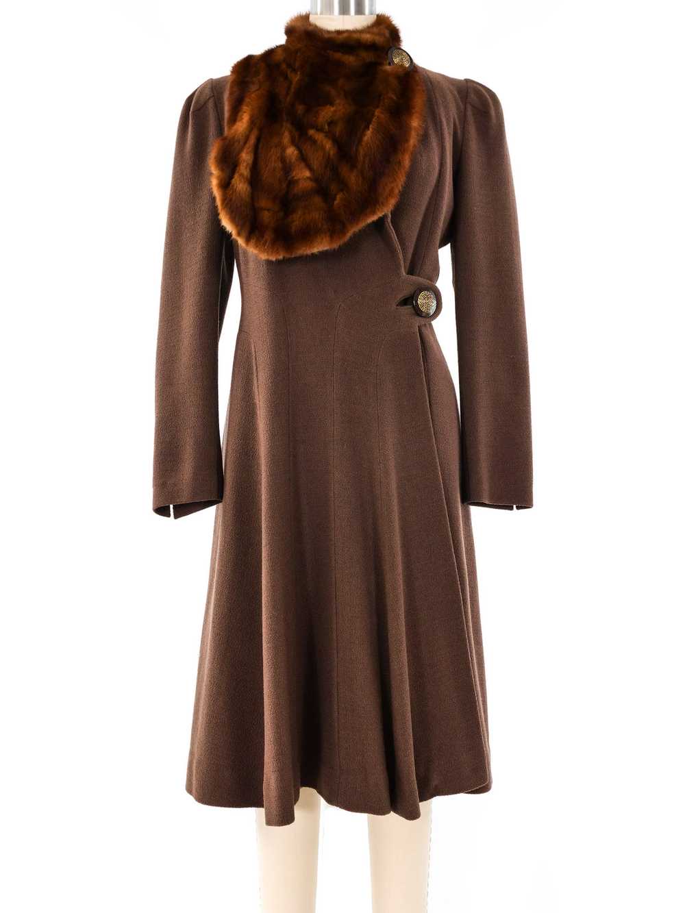 1940's Brown Coat With Fur Trim Bib - image 1