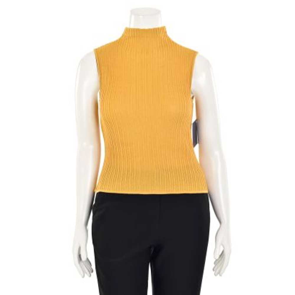 St. John Knits Ribbed Knit Mock Neck Top in Musta… - image 1