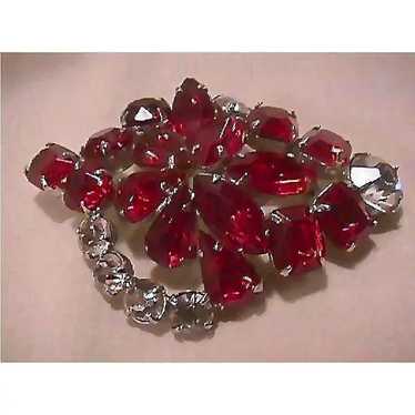Stunning Ruby Red and Clear Rhinestone Pin