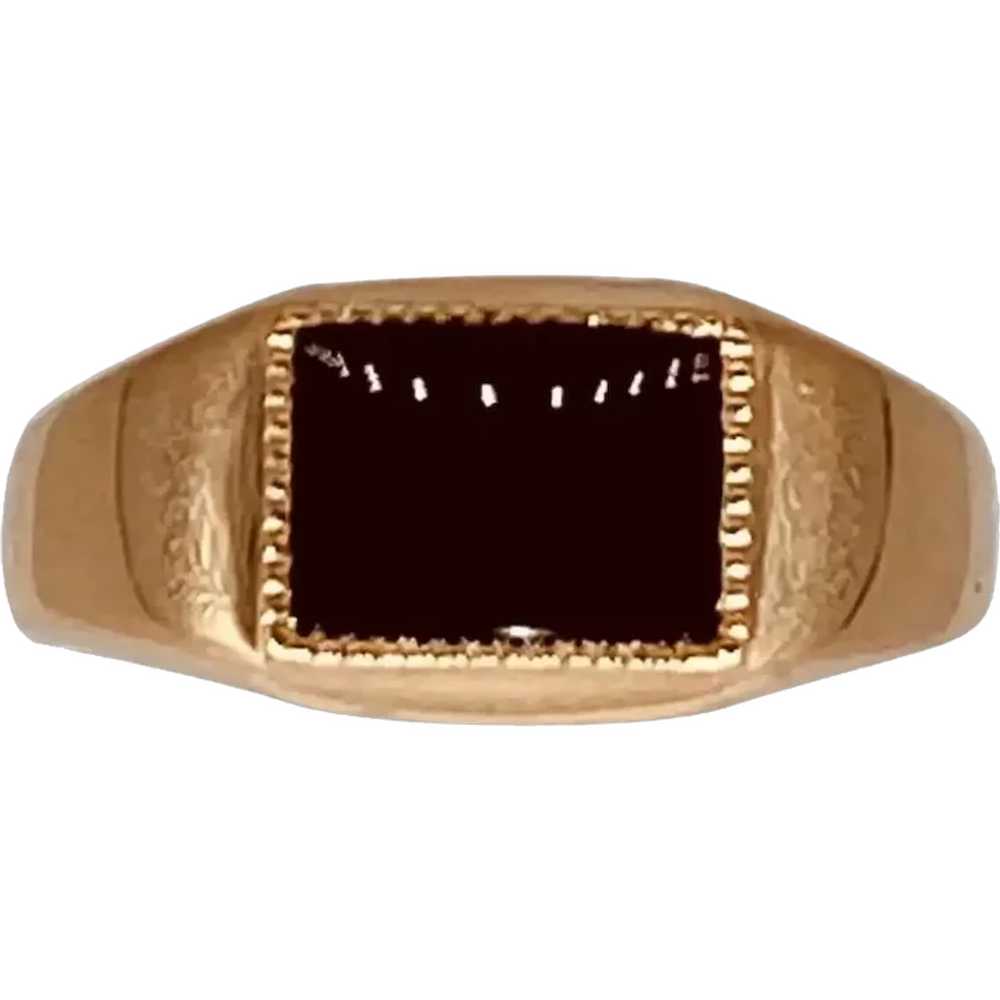 Retro Russian Gold Men's Onyx Signet Ring 14k Ros… - image 1