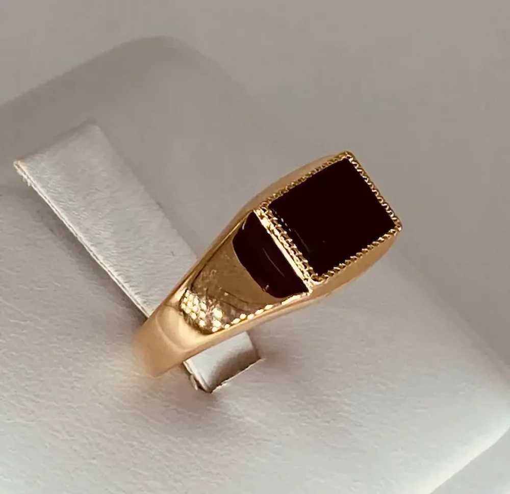 Retro Russian Gold Men's Onyx Signet Ring 14k Ros… - image 2