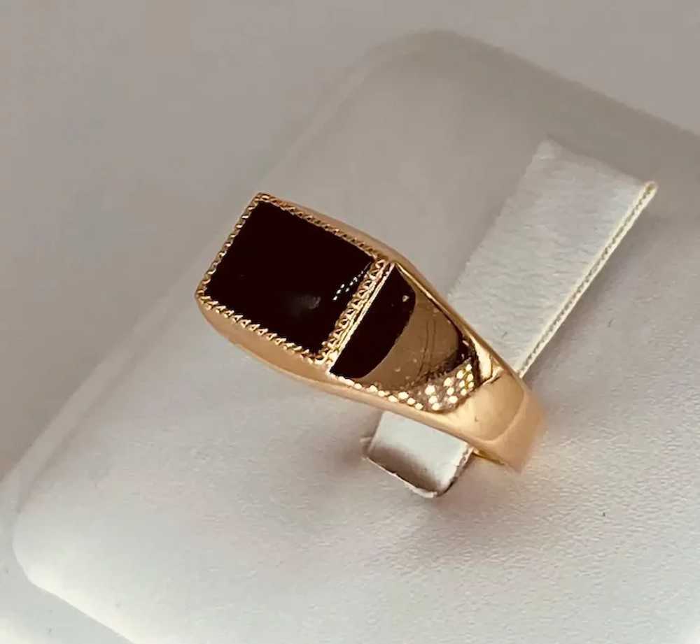 Retro Russian Gold Men's Onyx Signet Ring 14k Ros… - image 3