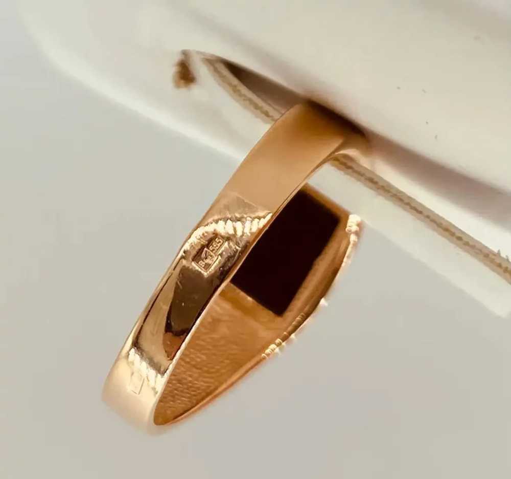Retro Russian Gold Men's Onyx Signet Ring 14k Ros… - image 4