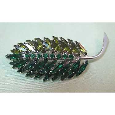 Elegant Two-tone Green Leaf Pin Very Dimensional