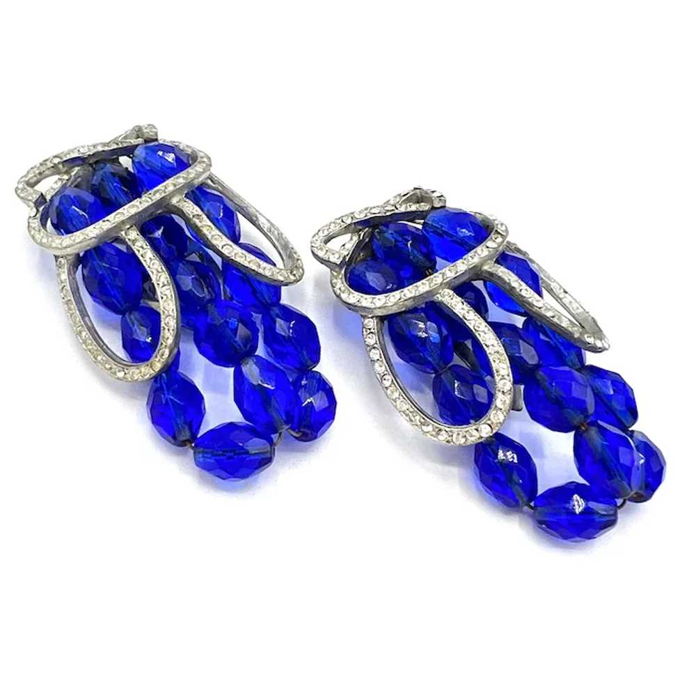 BEAUTIFUL Blue Beaded Ribbon Art Deco Dress Clips - image 3