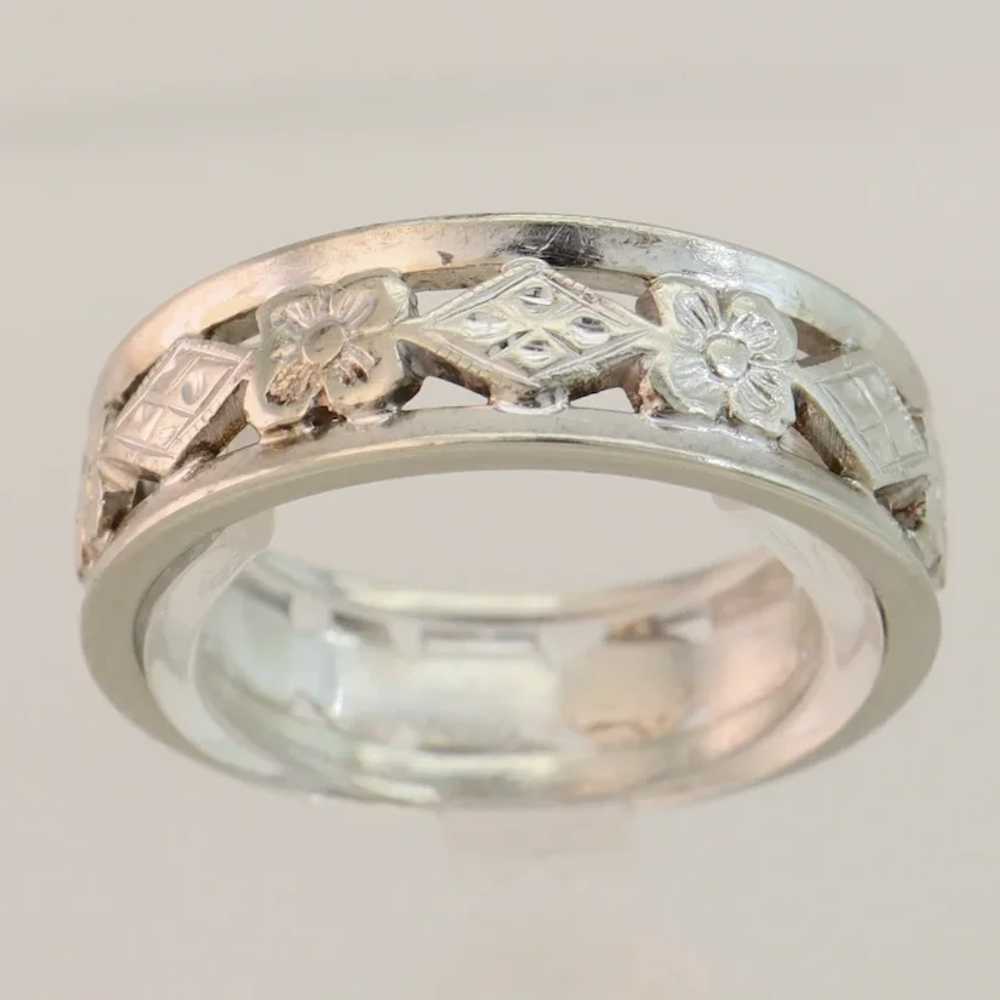 Size 6 Dogwood Flower 14k White Gold Eternity Band - image 6