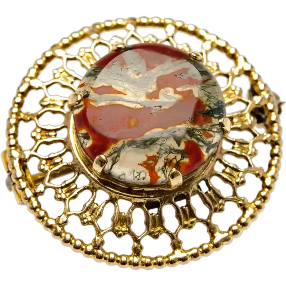 9ct Gold Moss Agate Brooch Scottish Vintage with … - image 1