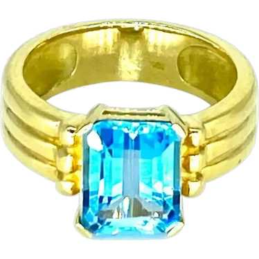 Vintage 3 Carat Blue Topaz Emerald Cut Ring 18k G… - image 1