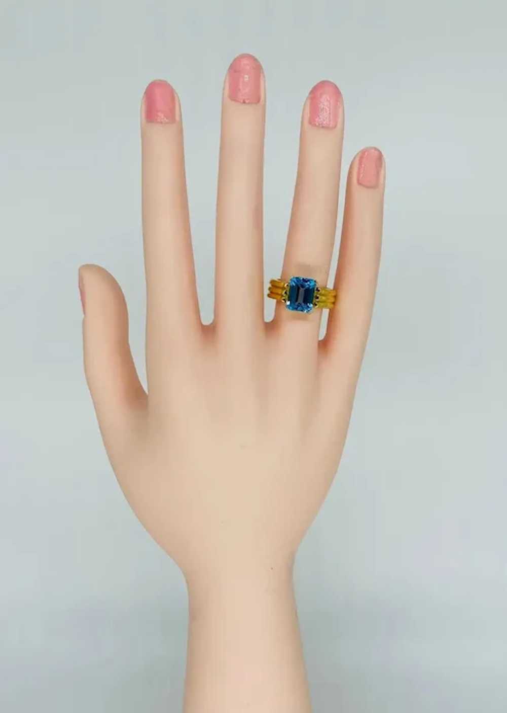 Vintage 3 Carat Blue Topaz Emerald Cut Ring 18k G… - image 4