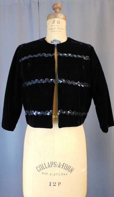 Vintage 1960s Black Velvet Jacket with Sequin Trim