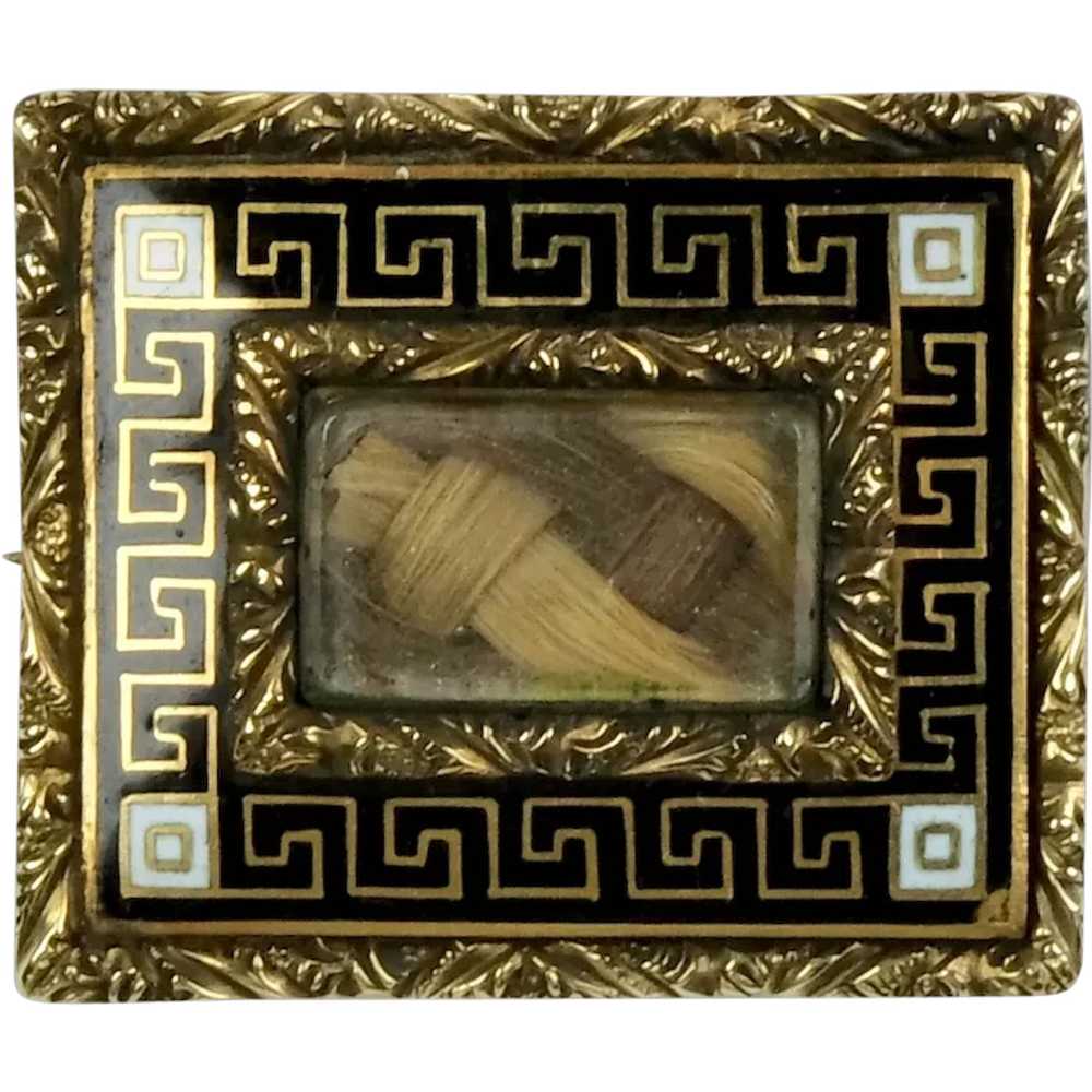 Victorian 14K Gold Enamel Hairwork Brooch Pin - image 1