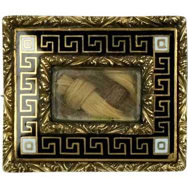 Victorian 14K Gold Enamel Hairwork Brooch Pin - image 1