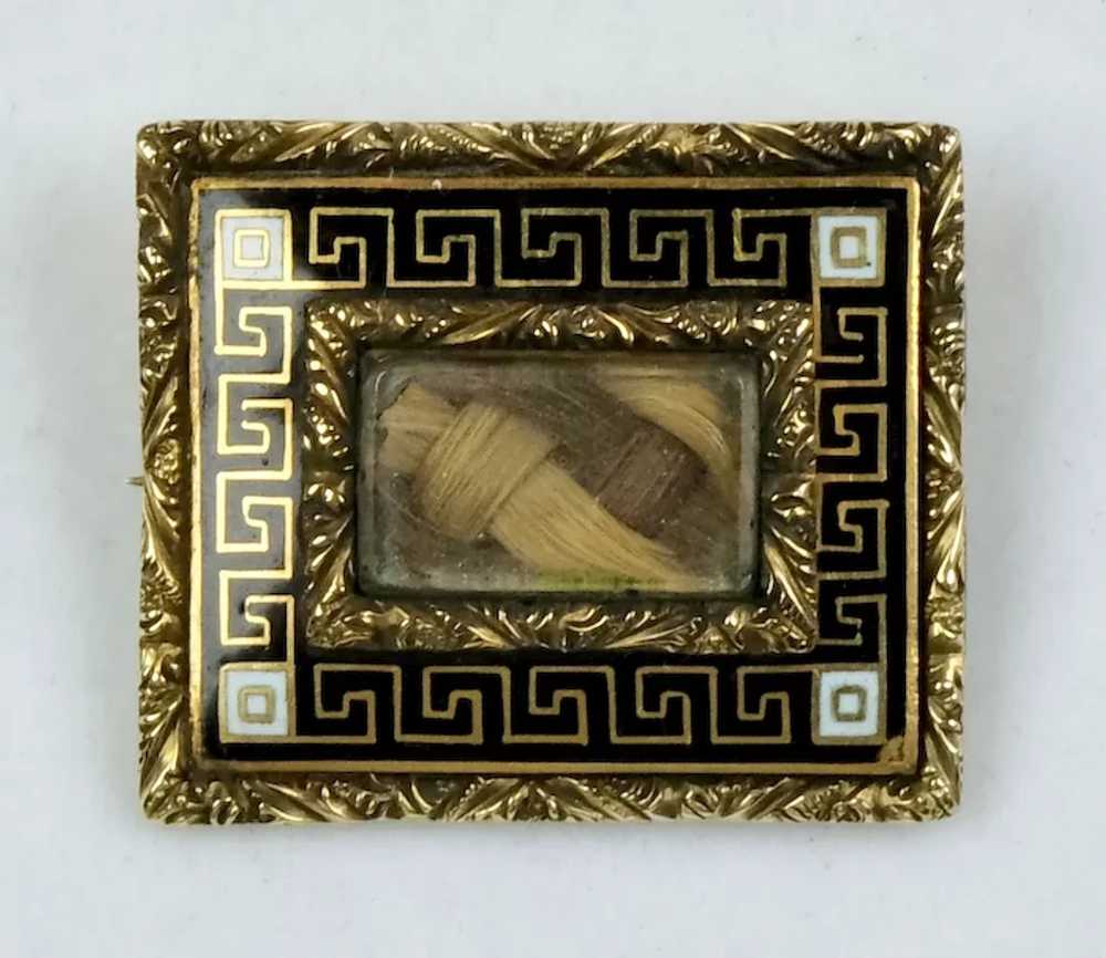 Victorian 14K Gold Enamel Hairwork Brooch Pin - image 4