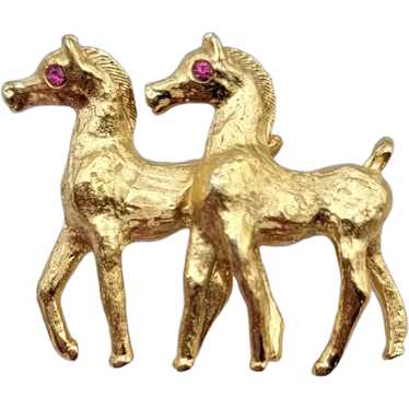 Napier Goldtone Horse Pair Brooch Pin, Signed