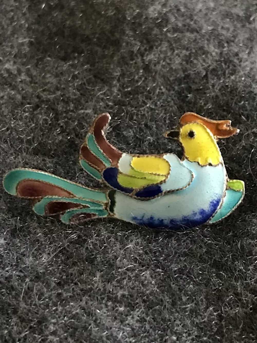 Vintage Cloisonné on Sterling Phoenix Brooch / Pin - image 2