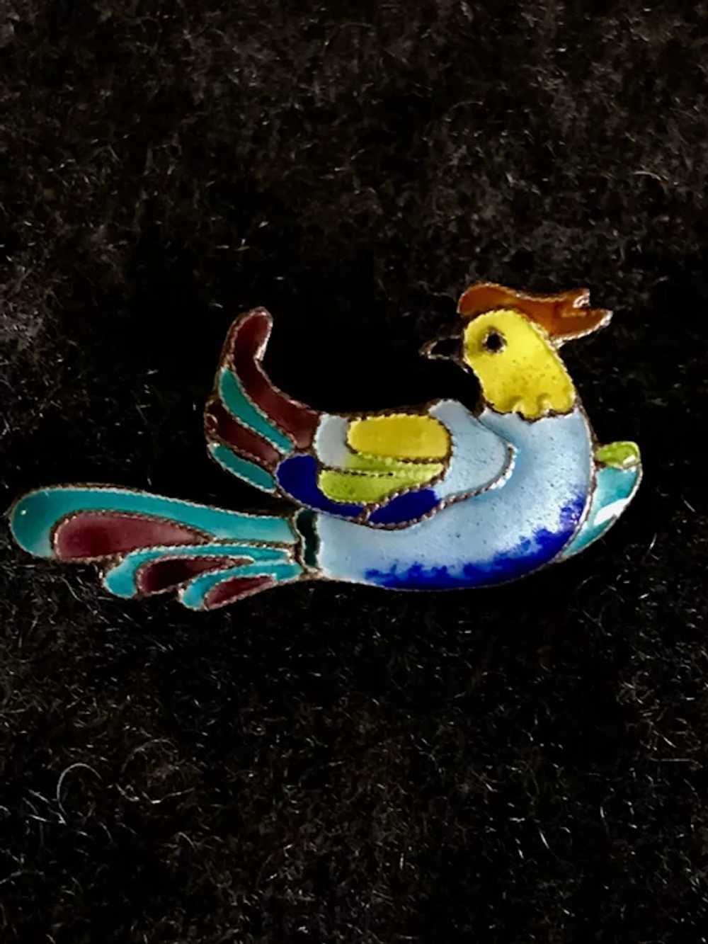 Vintage Cloisonné on Sterling Phoenix Brooch / Pin - image 3