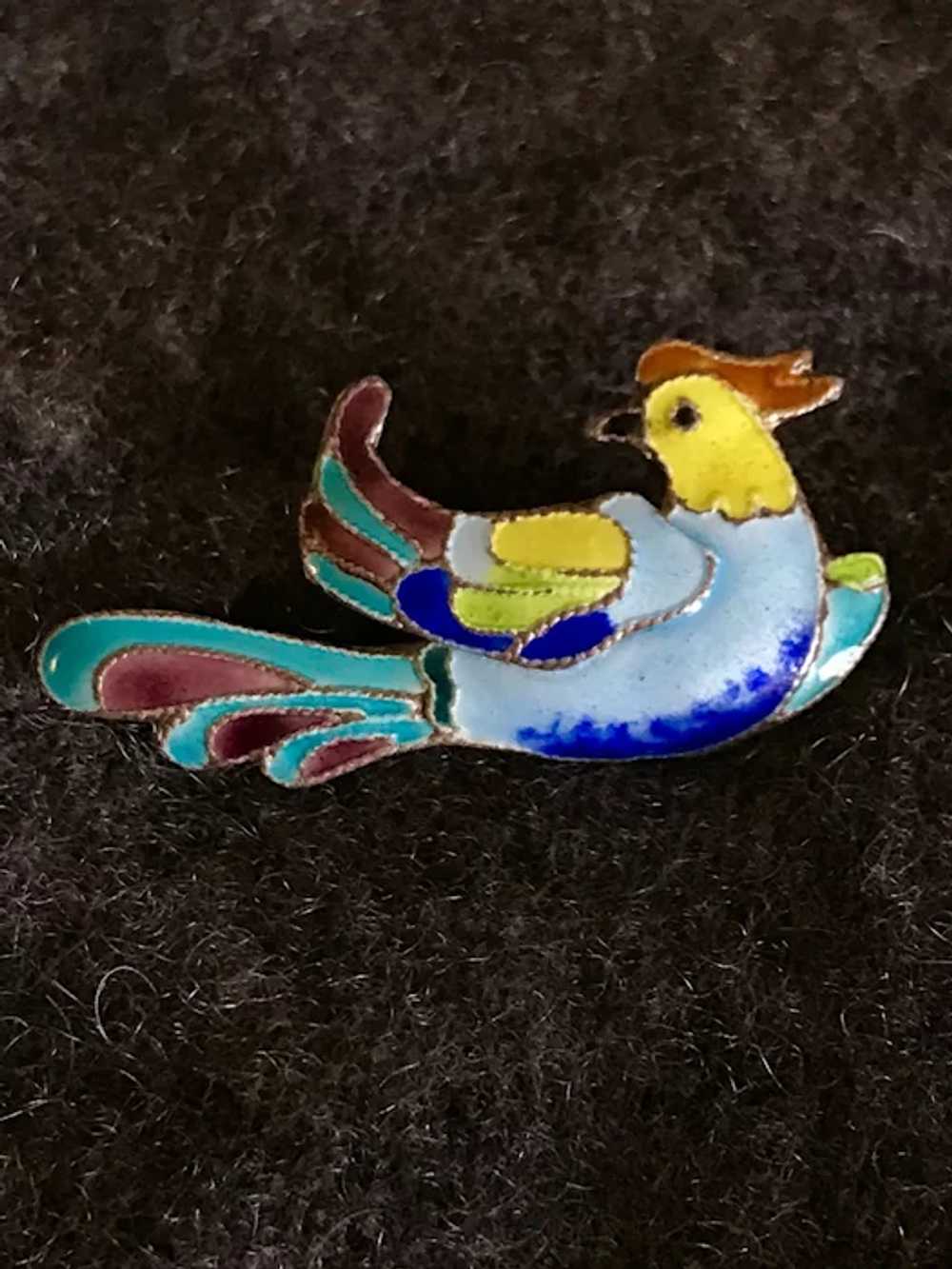 Vintage Cloisonné on Sterling Phoenix Brooch / Pin - image 4