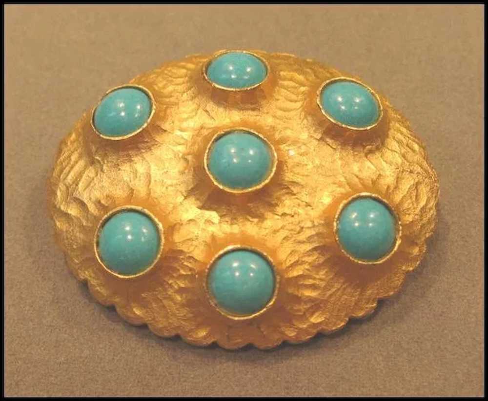 Striking Schrager Brooch with Turquoise Colored S… - image 1