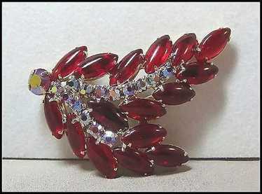 Juliana Pin with Red Navette Cabochons and Aurora… - image 1