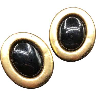 Matte Gold Statement Earrings Clip On Oval Chunky… - image 1