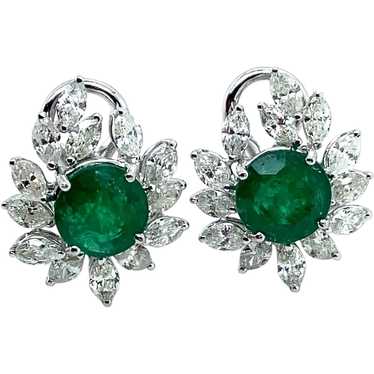 18K White Gold Emerald and Diamond Earring - image 1