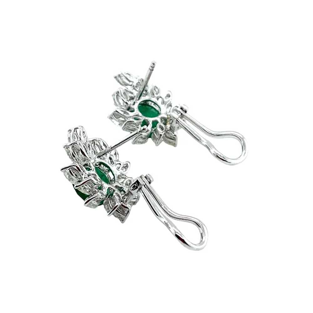 18K White Gold Emerald and Diamond Earring - image 3
