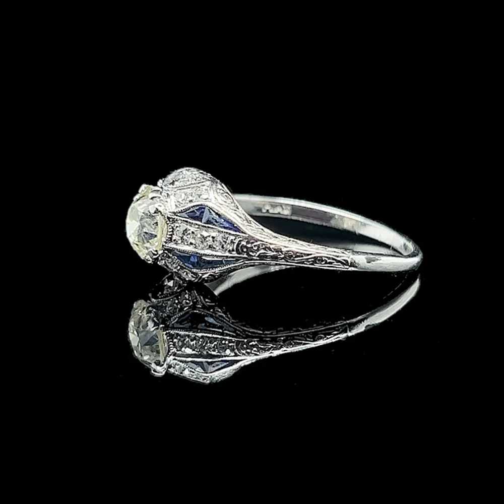 Art Deco .92ct. Diamond & Sapphire Engagement - F… - image 2