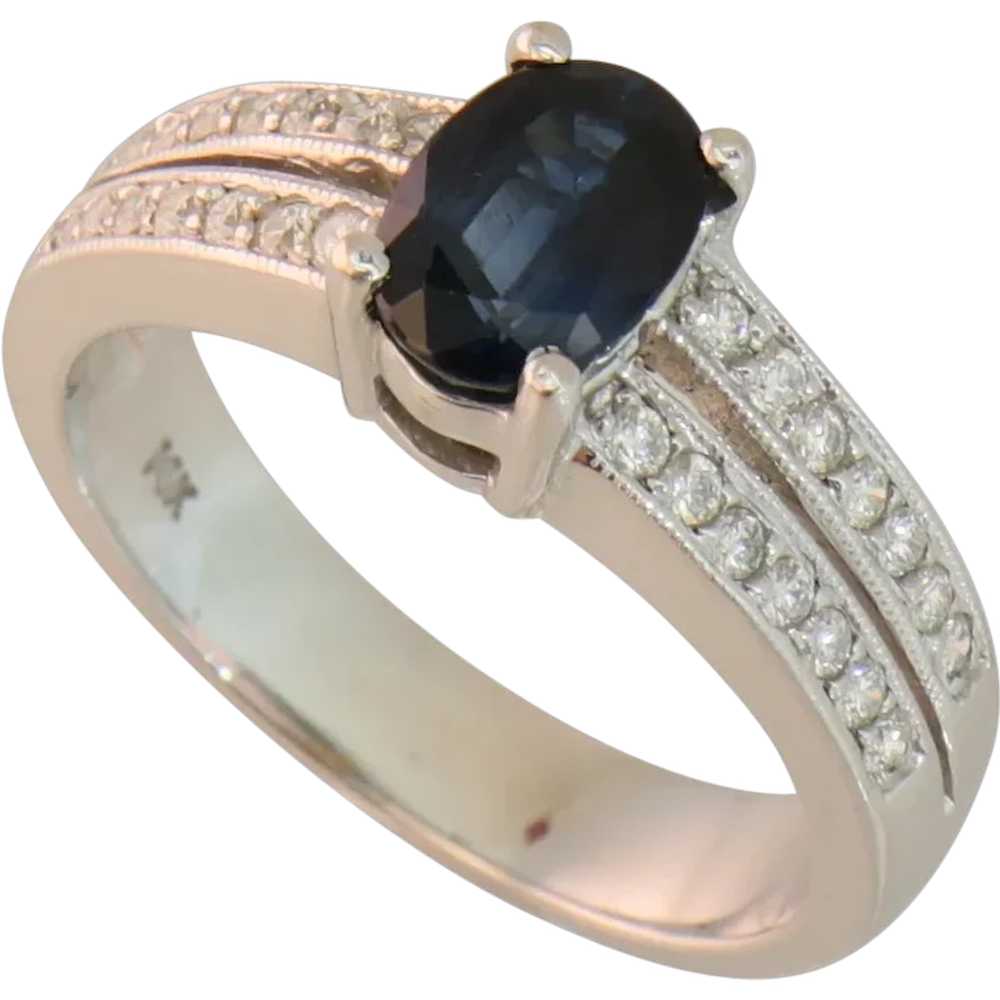 Size 6.5 Sapphire & Pave Diamond Split Shank Whit… - image 1