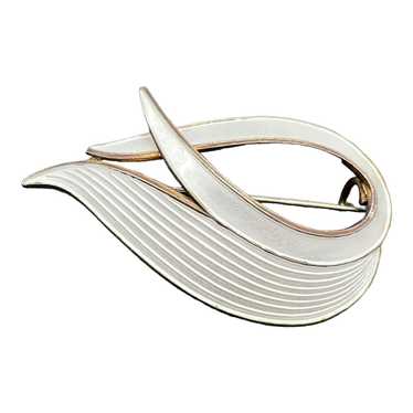 White Enamel Albert Scharning Sterling Brooch - image 1