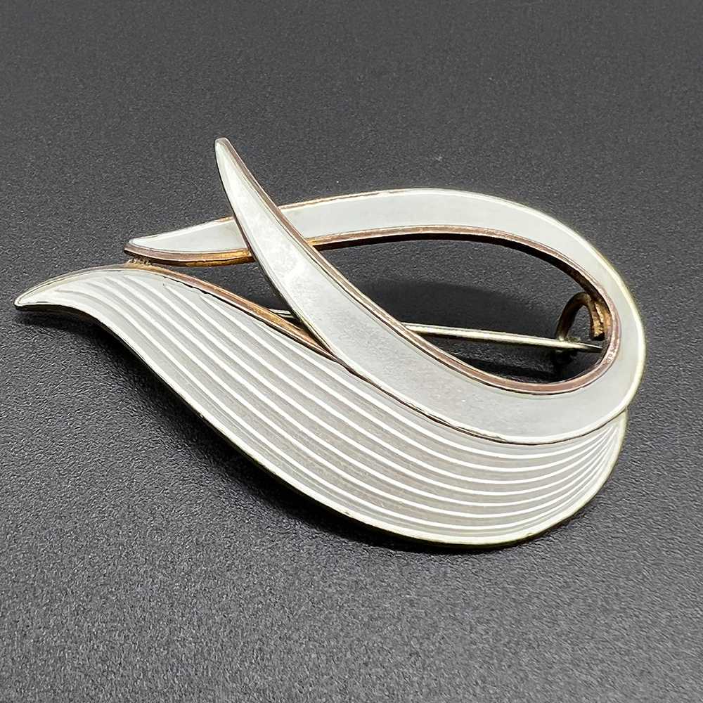 White Enamel Albert Scharning Sterling Brooch - image 3