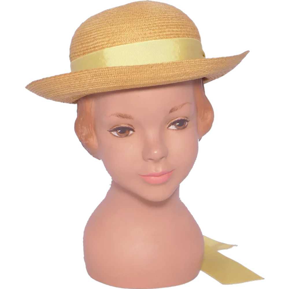 Vintage 1940s-1950s Childs/Girls Straw Hat Yellow… - image 1