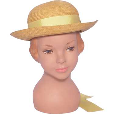 Vintage 1940s-1950s Childs/Girls Straw Hat Yellow… - image 1