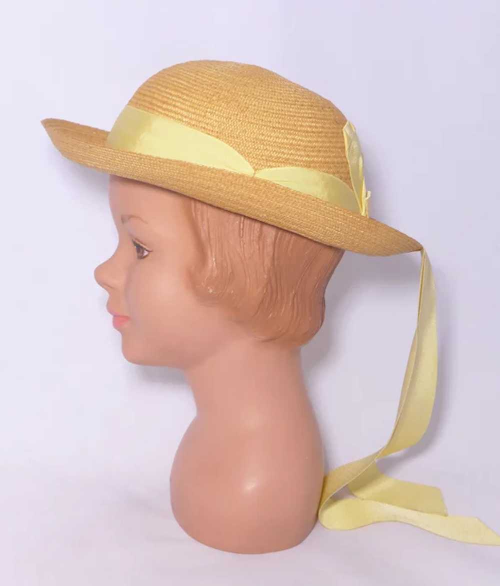 Vintage 1940s-1950s Childs/Girls Straw Hat Yellow… - image 4