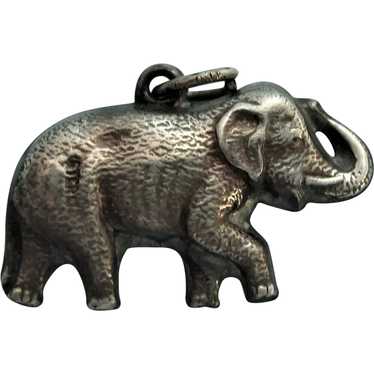 Old Sterling Silver Puffy Elephant Charm Pendant -