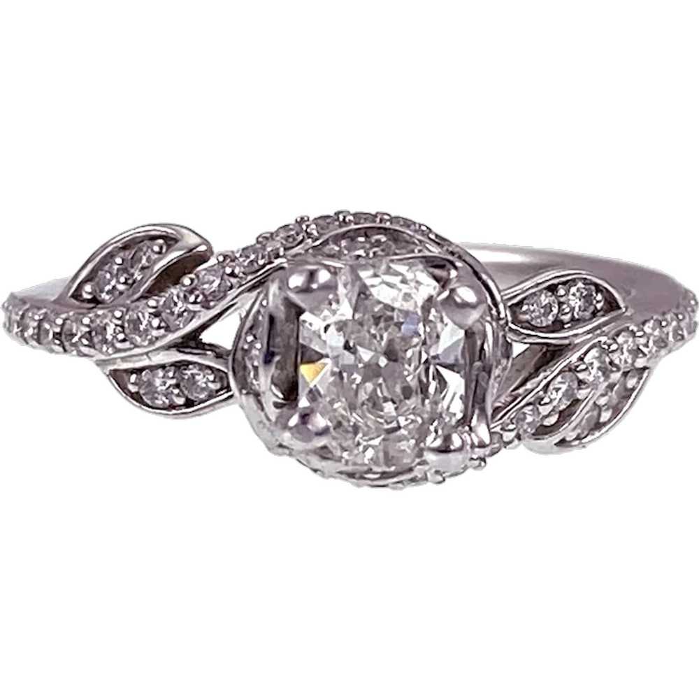 Floral Platinum & Diamond Engagement Ring - image 1