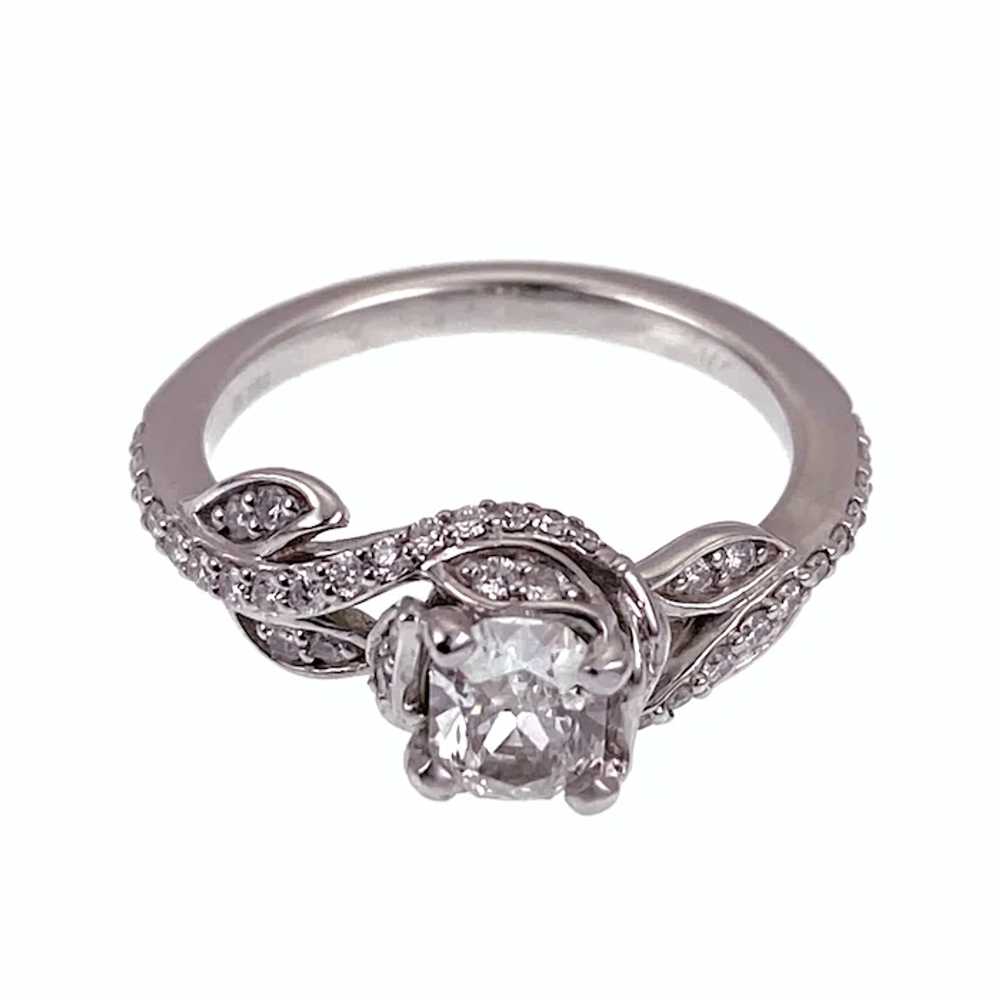 Floral Platinum & Diamond Engagement Ring - image 3