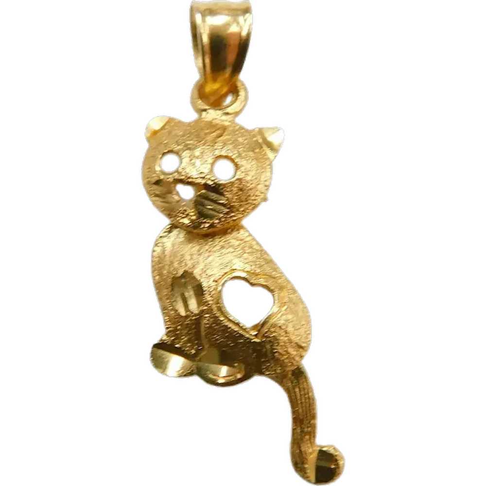 Adorable Articulated Cat Pendant 14K Yellow Gold - image 1