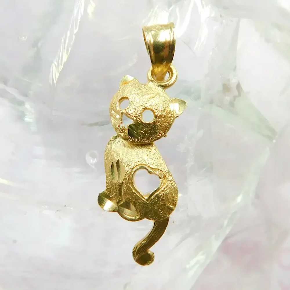 Adorable Articulated Cat Pendant 14K Yellow Gold - image 2