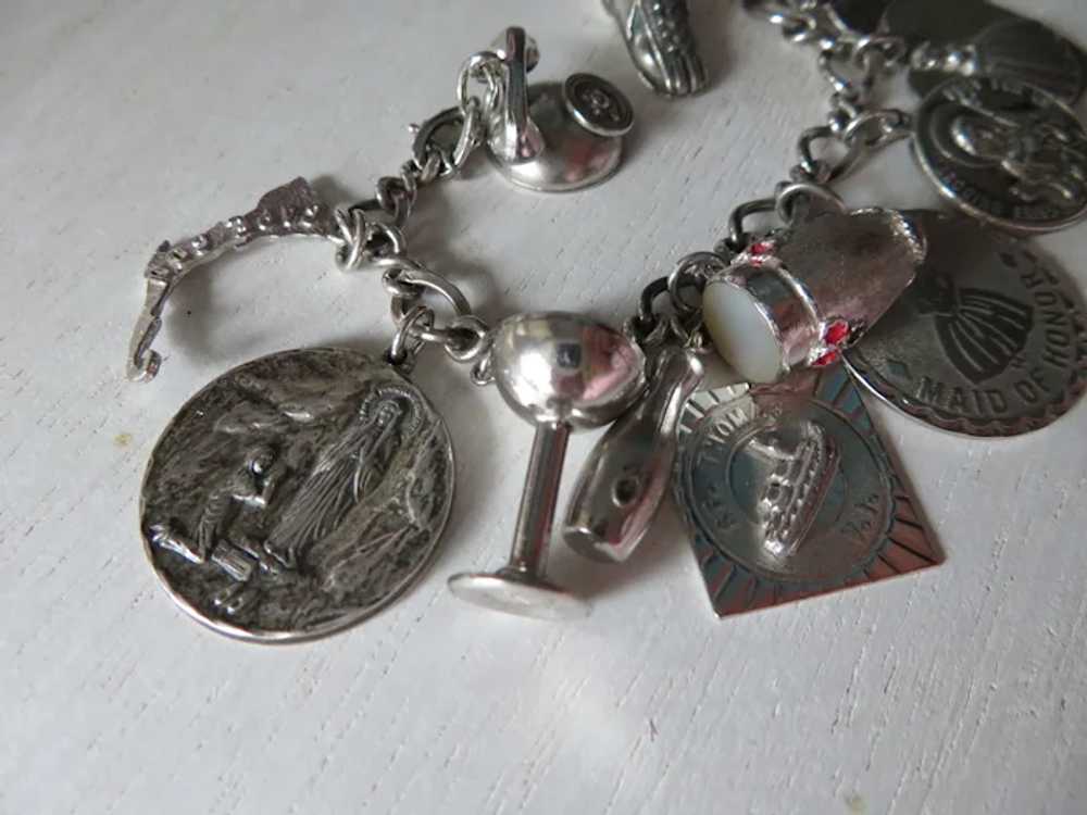 1960's Sterling 15 Charm Bracelet JFK Drum Cape C… - image 2