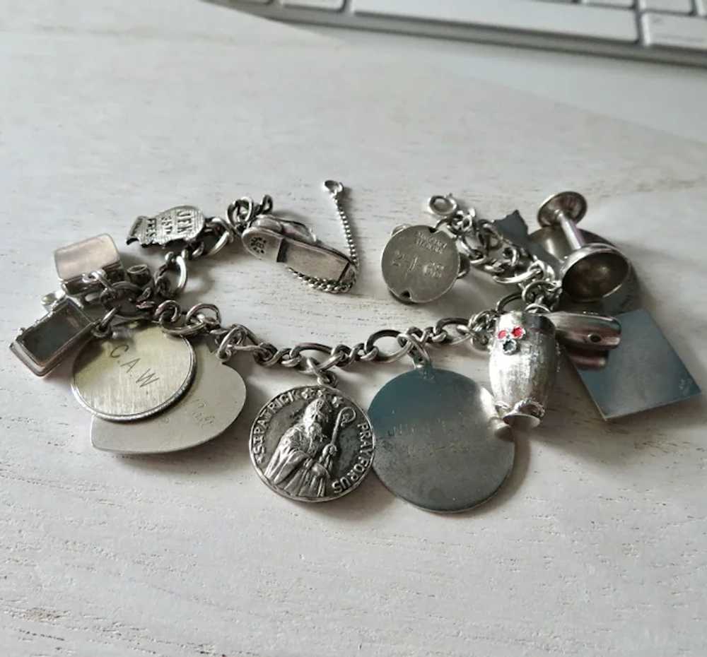 1960's Sterling 15 Charm Bracelet JFK Drum Cape C… - image 4