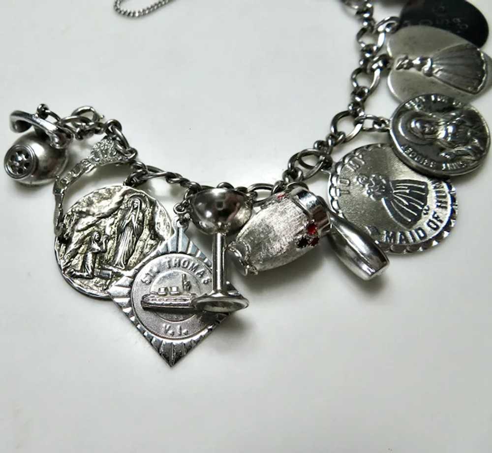 1960's Sterling 15 Charm Bracelet JFK Drum Cape C… - image 5