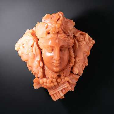 Victorian Dionysus/Bacchus Coral Brooch - image 1