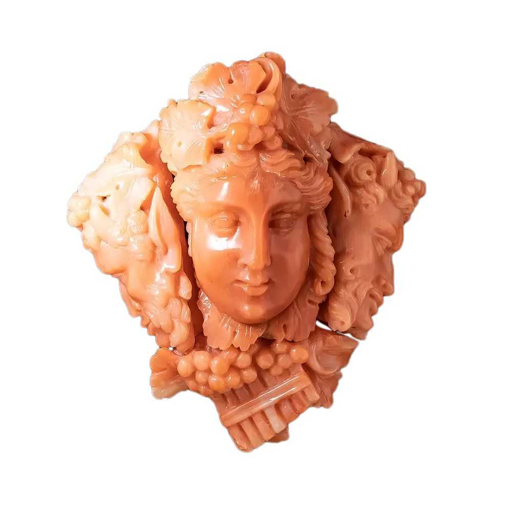 Victorian Dionysus/Bacchus Coral Brooch - image 3