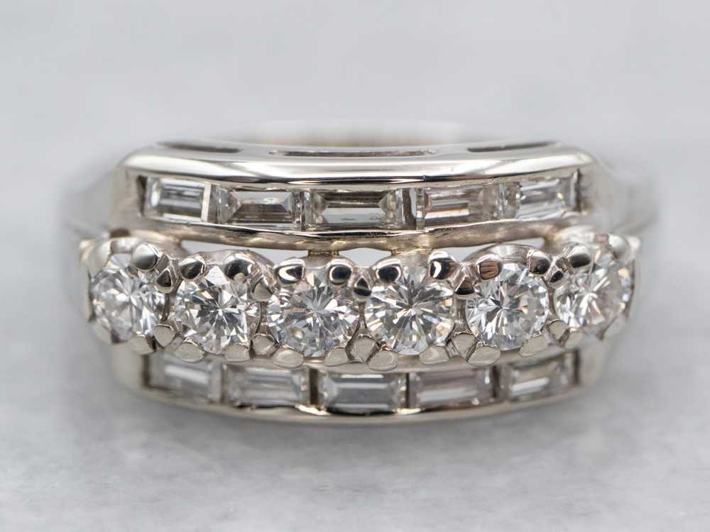 Triple Row Round and Baguette Diamond Band - image 1